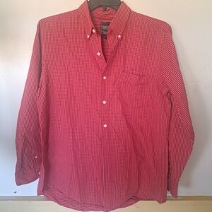 Chaps Easy Care Shirt Size L Mens Long Sleeve Button Down Collar Red Plaid